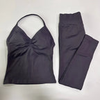 No Logo Seamless Gym Set Women Tank Tops High Waist Scrunch Yoga Leggings Fitness Clothes Workout Sets Gym Suit Activewear