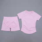 2 Pieces AURA IMPACT Sports Sets Short Sleeve Seamless Yoga Top Fitness Set Women Workout Running Sports Shorts Gym Suit