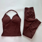 No Logo Seamless Gym Set Women Tank Tops High Waist Scrunch Yoga Leggings Fitness Clothes Workout Sets Gym Suit Activewear