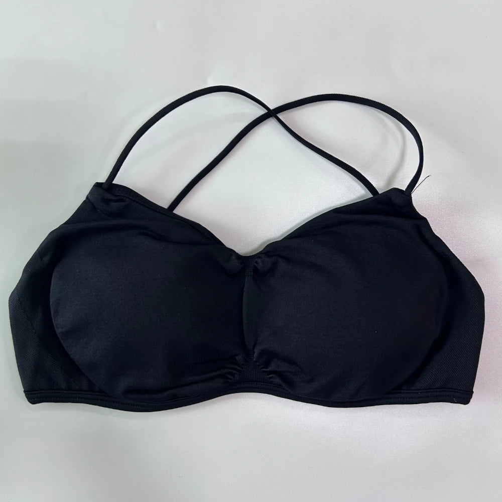Seamless Sports Bra Women Cross Back Straps Yoga Bra V-shape Scoop Padded Gym Top Yoga Underwear Fitness Workout Clothes