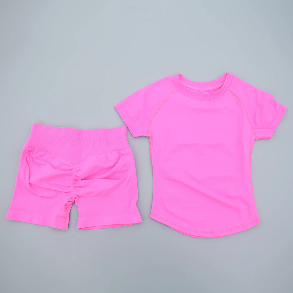 2 Pieces AURA IMPACT Sports Sets Short Sleeve Seamless Yoga Top Fitness Set Women Workout Running Sports Shorts Gym Suit