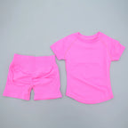 2 Pieces AURA IMPACT Sports Sets Short Sleeve Seamless Yoga Top Fitness Set Women Workout Running Sports Shorts Gym Suit
