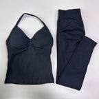 No Logo Seamless Gym Set Women Tank Tops High Waist Scrunch Yoga Leggings Fitness Clothes Workout Sets Gym Suit Activewear
