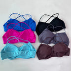 Seamless Sports Bra Women Cross Back Straps Yoga Bra V-shape Scoop Padded Gym Top Yoga Underwear Fitness Workout Clothes
