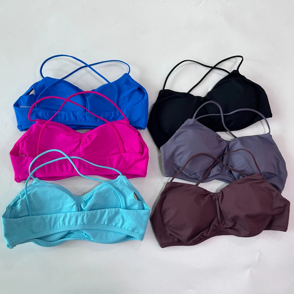 Seamless Sports Bra Women Cross Back Straps Yoga Bra V-shape Scoop Padded Gym Top Yoga Underwear Fitness Workout Clothes
