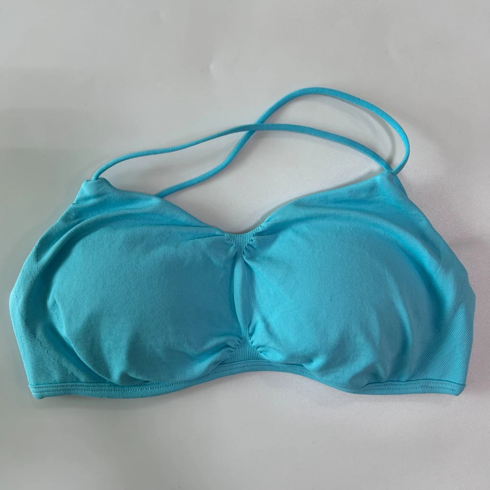 Seamless Sports Bra Women Cross Back Straps Yoga Bra V-shape Scoop Padded Gym Top Yoga Underwear Fitness Workout Clothes