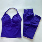 No Logo Seamless Gym Set Women Tank Tops High Waist Scrunch Yoga Leggings Fitness Clothes Workout Sets Gym Suit Activewear