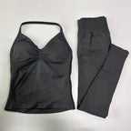 No Logo Seamless Gym Set Women Tank Tops High Waist Scrunch Yoga Leggings Fitness Clothes Workout Sets Gym Suit Activewear