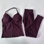 No Logo Seamless Gym Set Women Tank Tops High Waist Scrunch Yoga Leggings Fitness Clothes Workout Sets Gym Suit Activewear