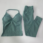 No Logo Seamless Gym Set Women Tank Tops High Waist Scrunch Yoga Leggings Fitness Clothes Workout Sets Gym Suit Activewear