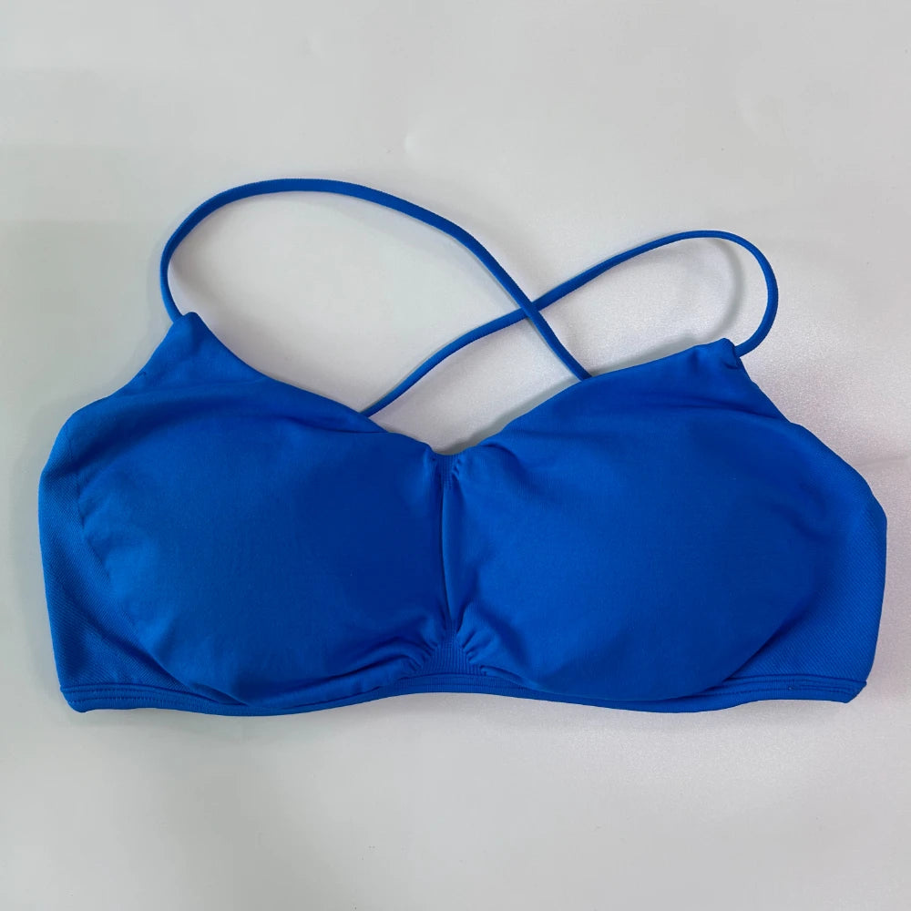 Seamless Sports Bra Women Cross Back Straps Yoga Bra V-shape Scoop Padded Gym Top Yoga Underwear Fitness Workout Clothes