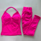 No Logo Seamless Gym Set Women Tank Tops High Waist Scrunch Yoga Leggings Fitness Clothes Workout Sets Gym Suit Activewear
