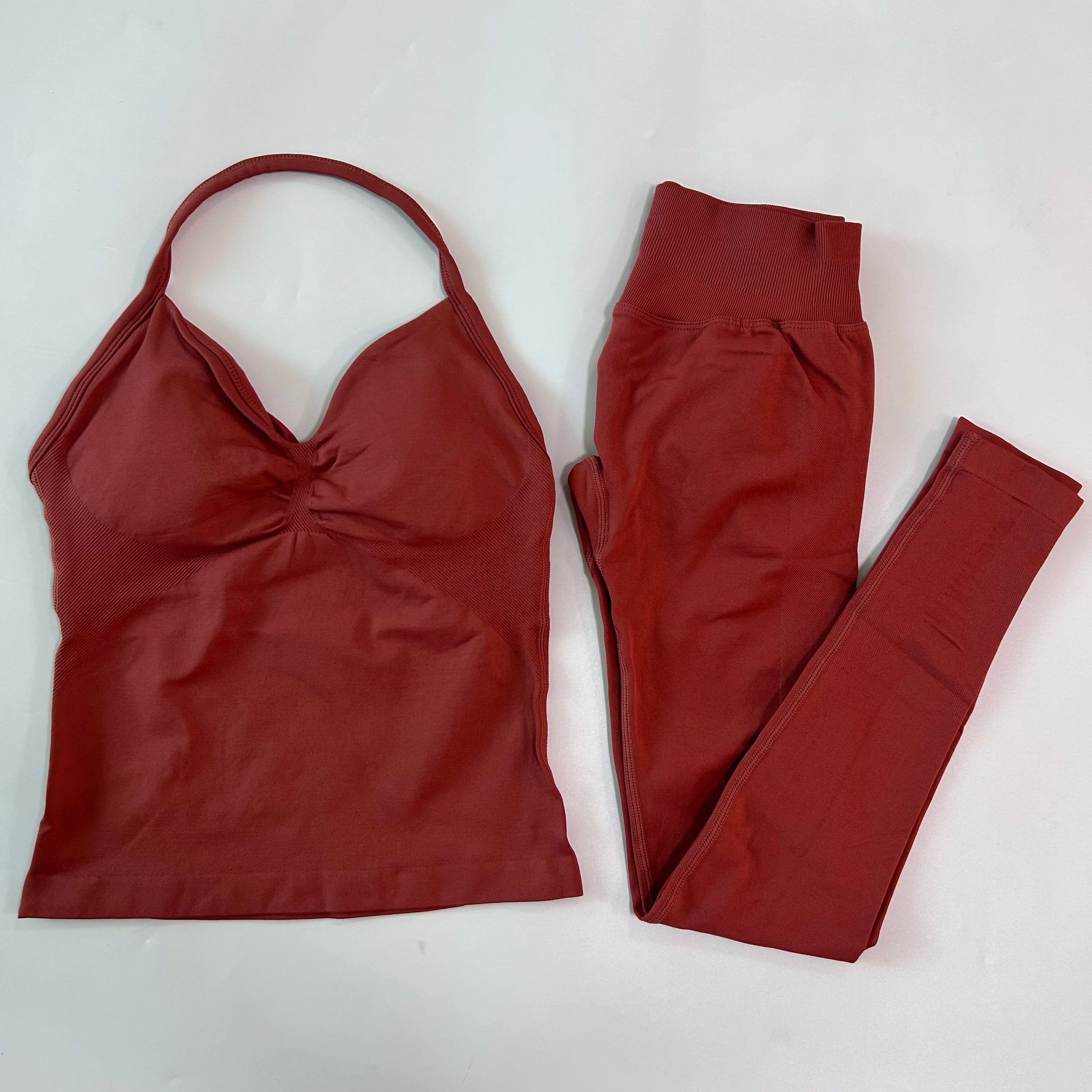 No Logo Seamless Gym Set Women Tank Tops High Waist Scrunch Yoga Leggings Fitness Clothes Workout Sets Gym Suit Activewear