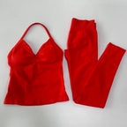 No Logo Seamless Gym Set Women Tank Tops High Waist Scrunch Yoga Leggings Fitness Clothes Workout Sets Gym Suit Activewear
